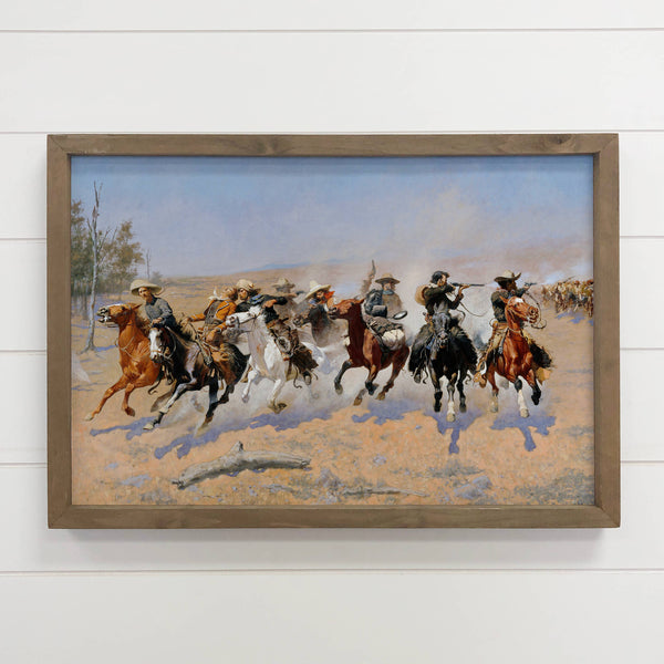 Cowboys Dash - Ranch House Canvas Art - Wood Framed Decor
