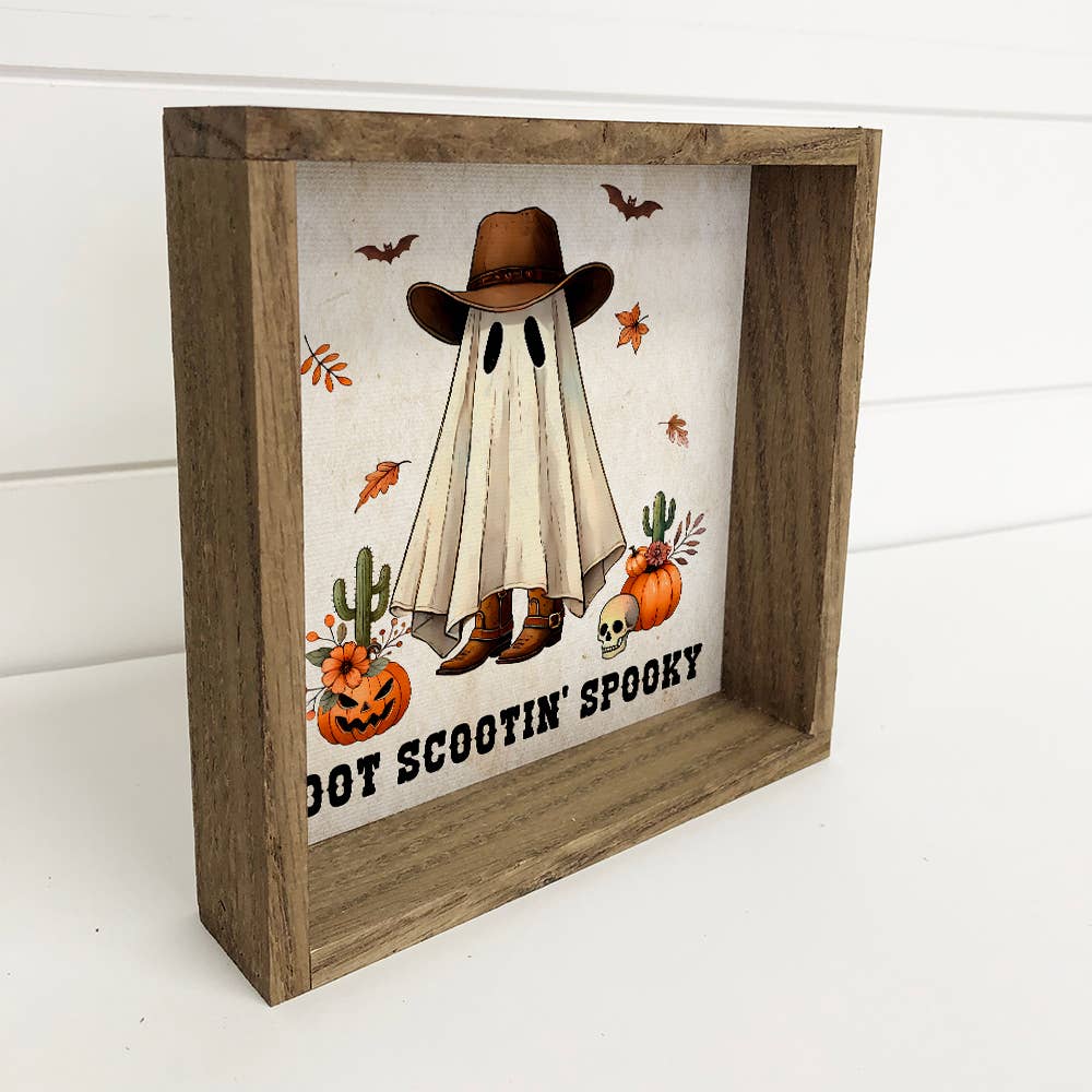 Boot Scootin Spooky - Cute Halloween Canvas Art - Wood Frame