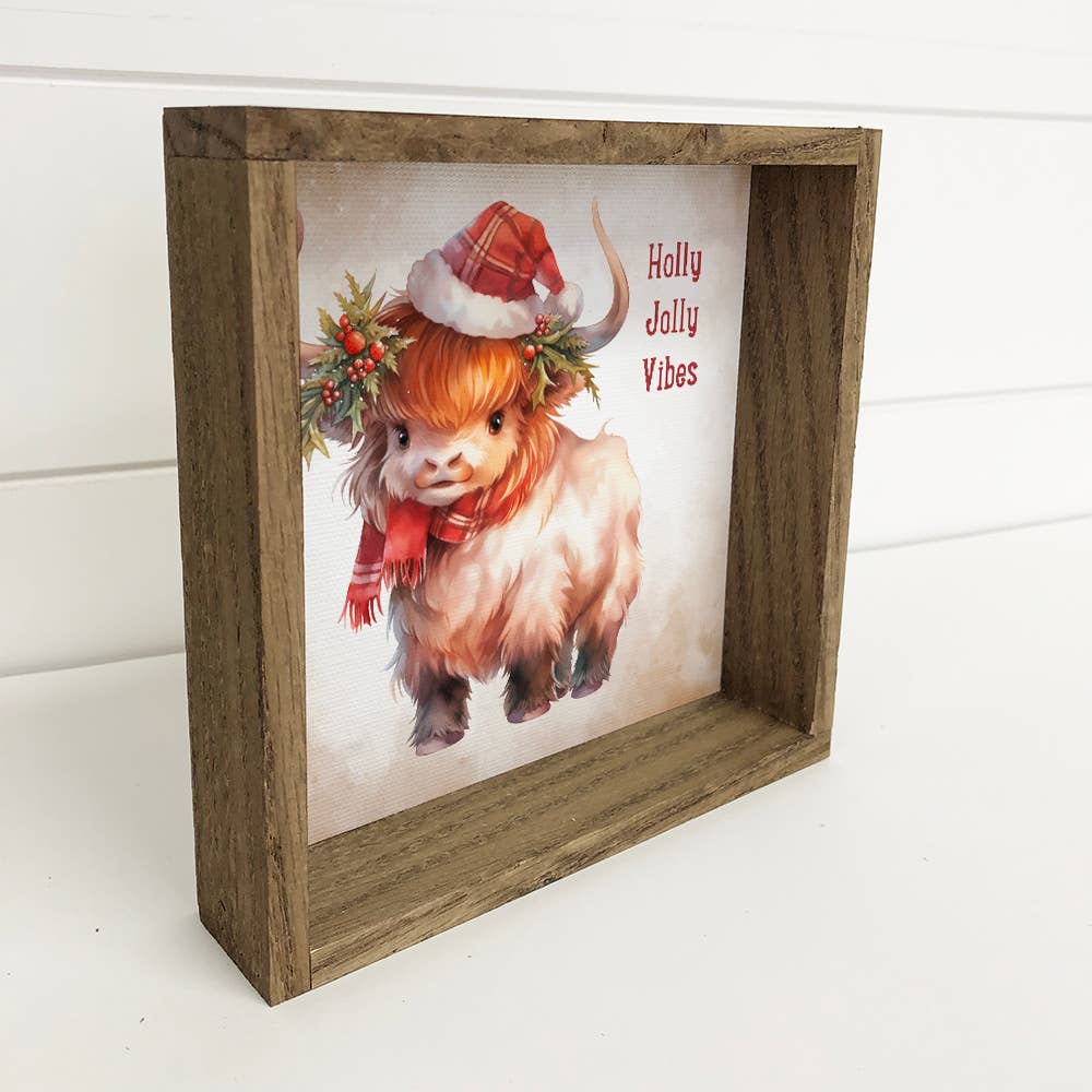 Holly Jolly Vibes Highland Cow - Animal Holiday Canvas Art