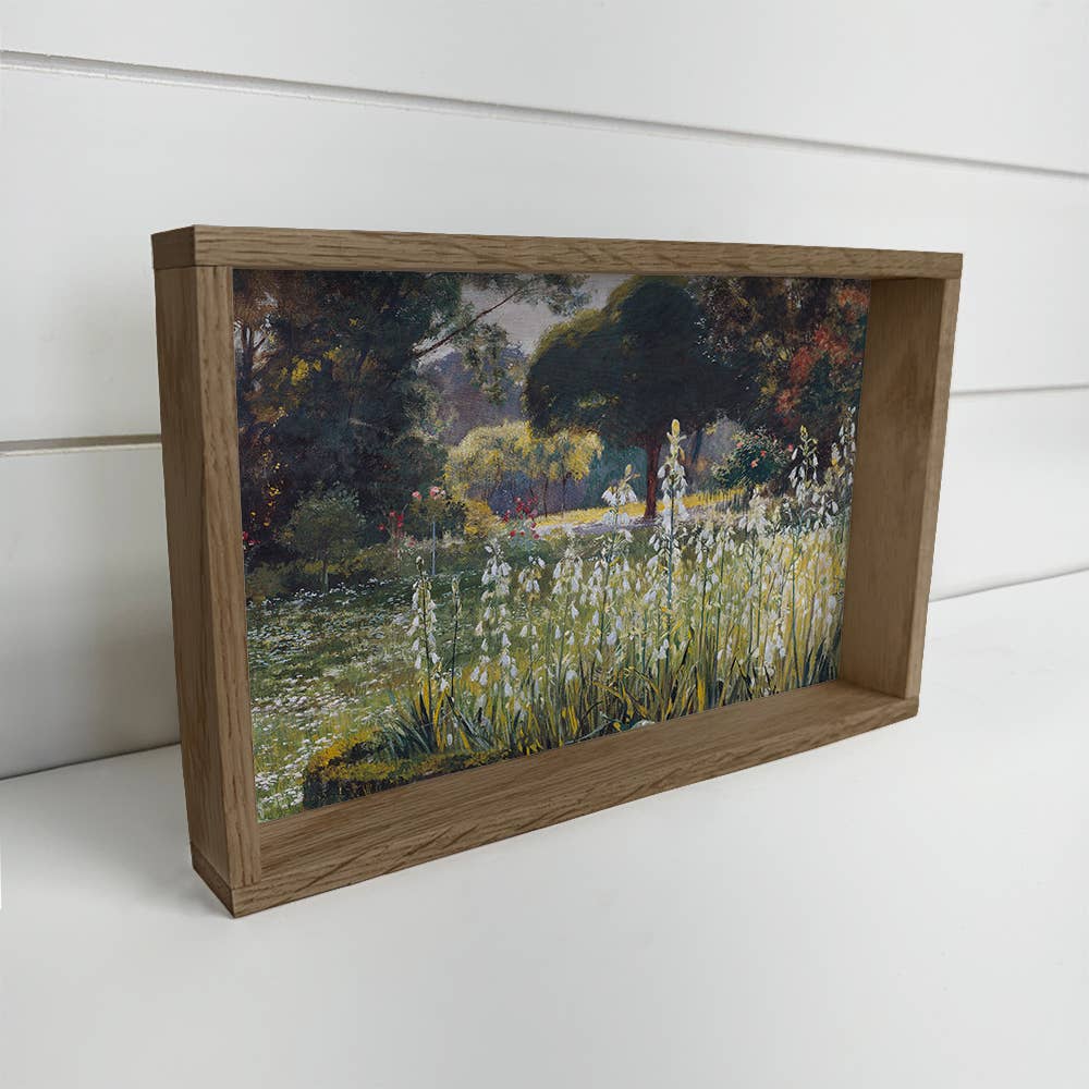 White Bellflower Meadow - Nature Canvas Art - Wood Framed