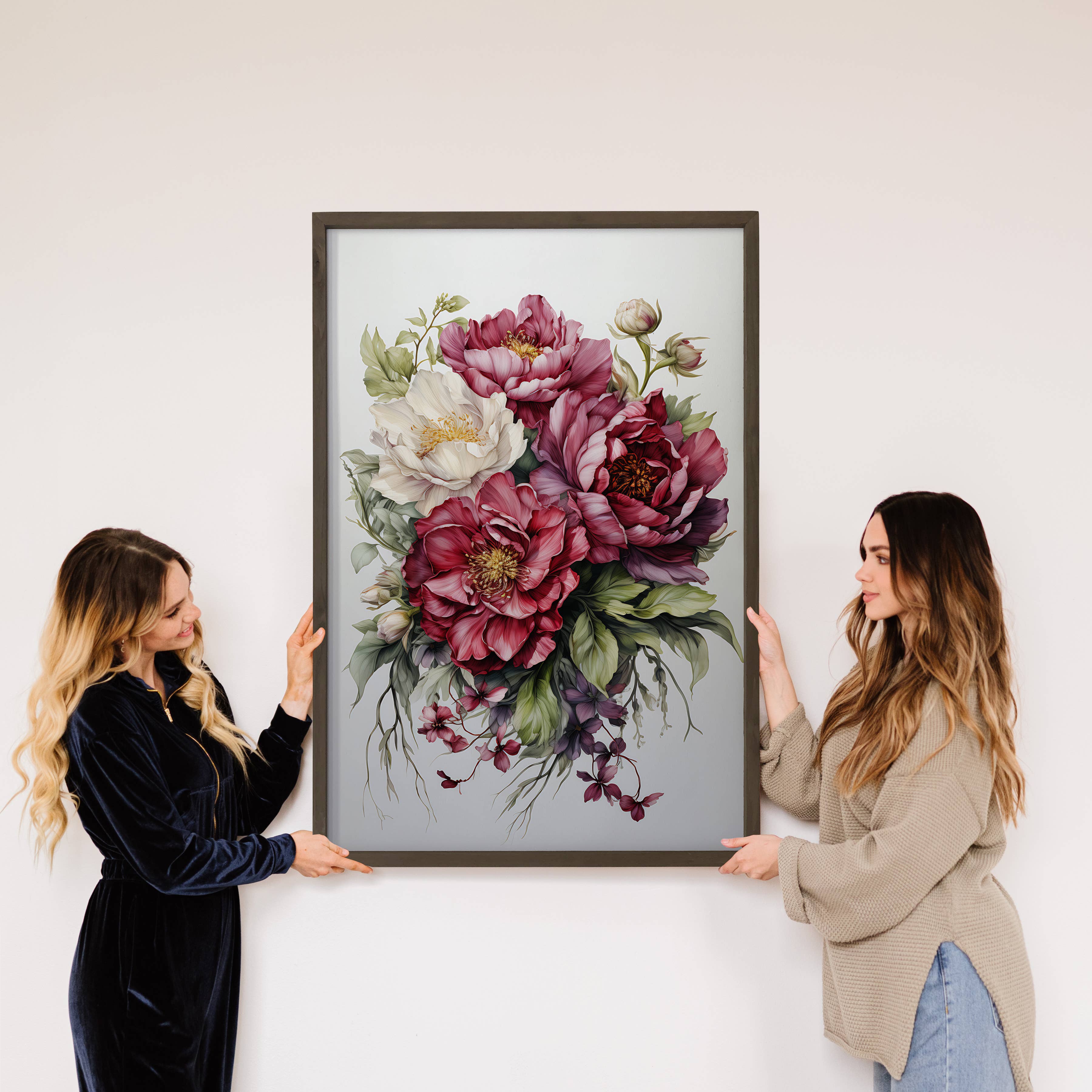 Red Peony Blooms -Nature Canvas Art - Wood Framed Wall Art