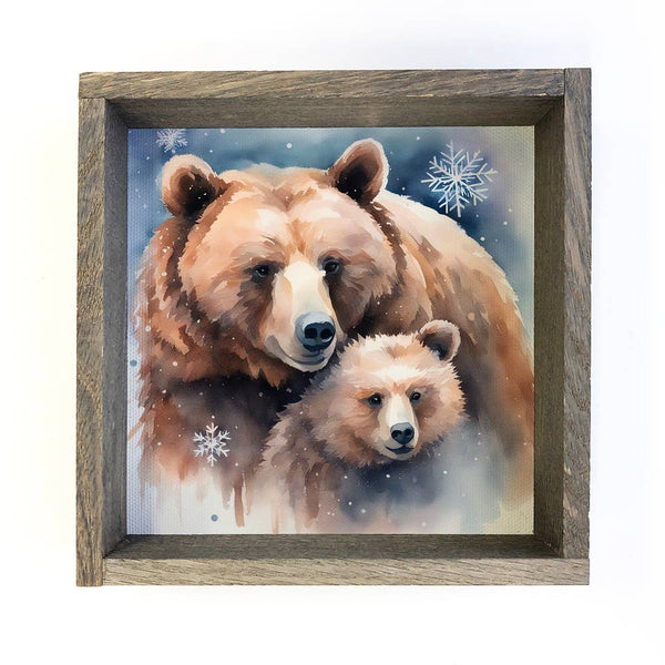 Bears Mama & Baby Winter - Wildlife Canvas Art - Framed Art