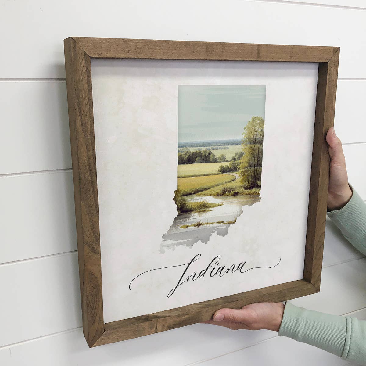 Custom Indiana Landscape Watercolor Shape - State Canvas Art