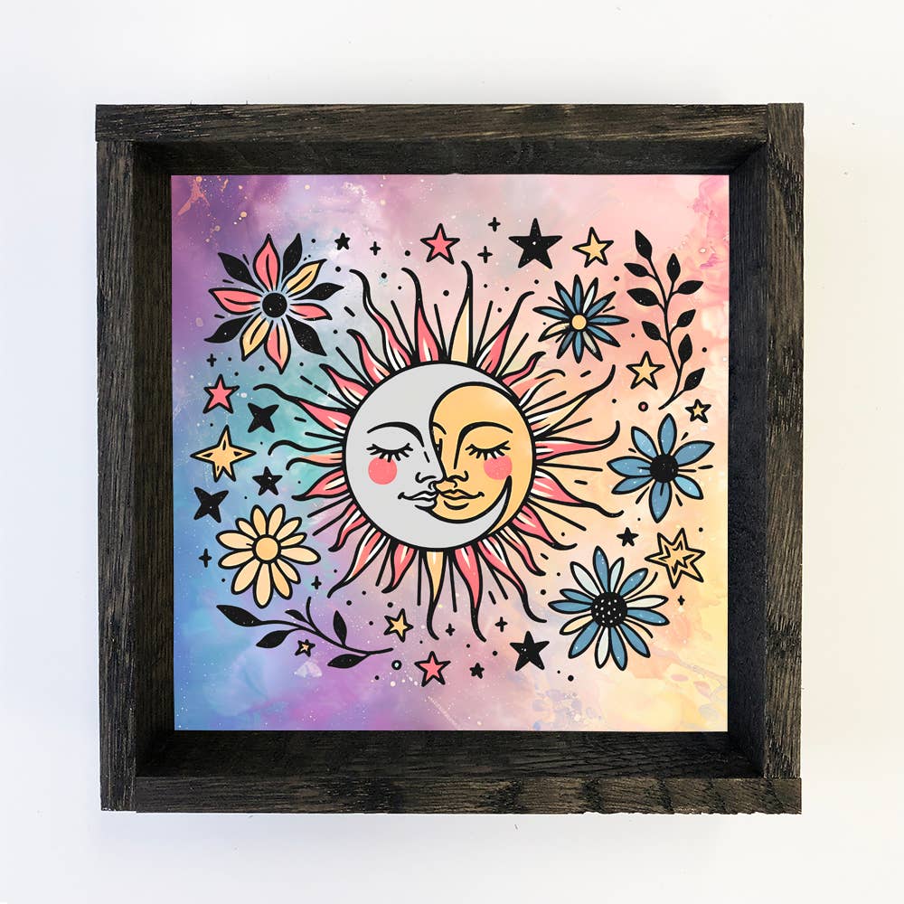 Celestial Sun and Moon - Sun Moon Canvas Art - Wood Framed