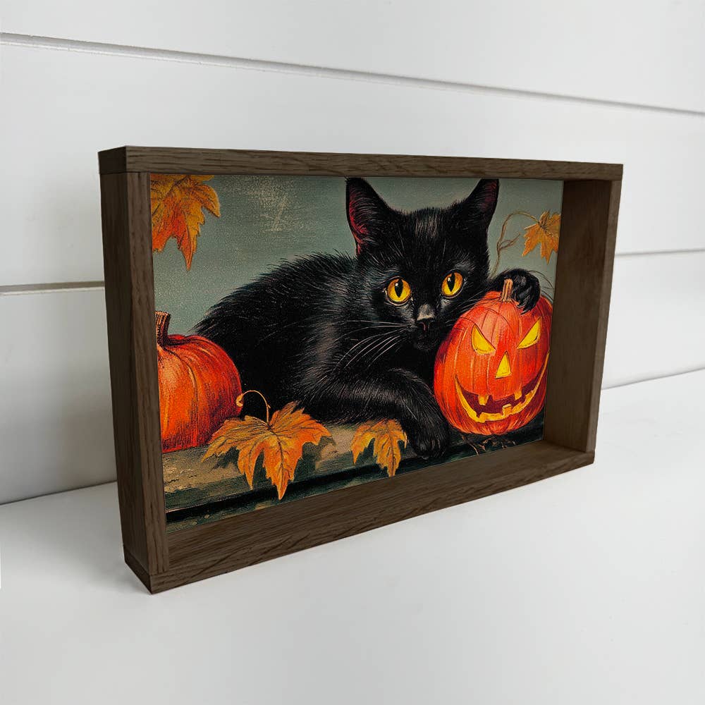 Black Cat Jack-O-Lantern - Halloween Canvas Art - Framed Art