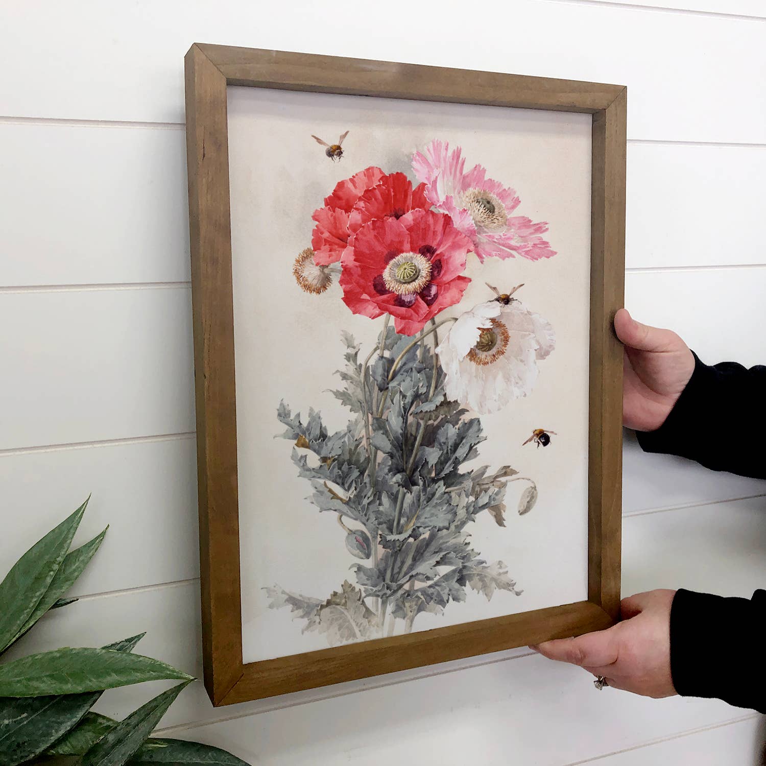 Poppies and Bees - Flower Canvas Art - Wood Framed Wall Art