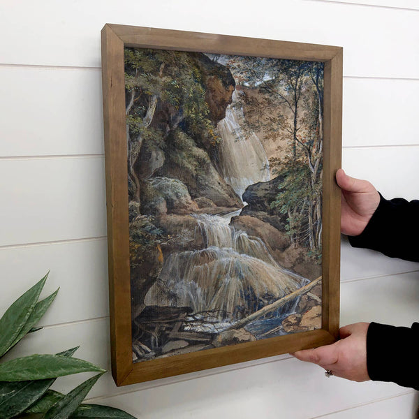 Vintage Waterfall - Nature Canvas Art - Wood Framed Art