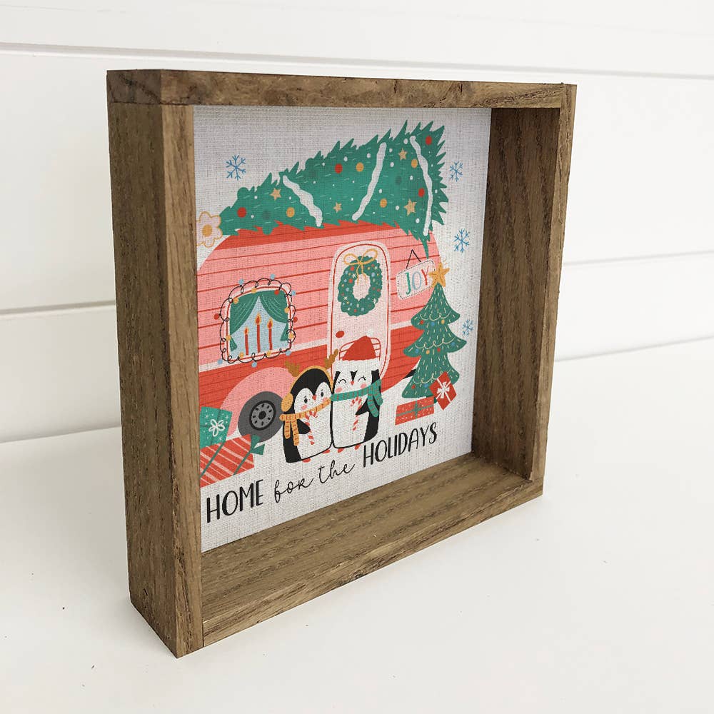 Home for the Holidays Penguin Camper - Holiday Canvas Art
