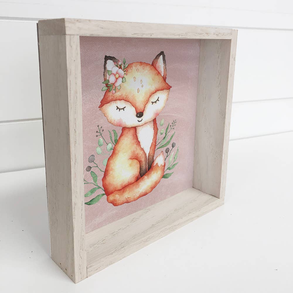 Fox Baby Girl Small Whitewash Framed Table Decor for Nursery