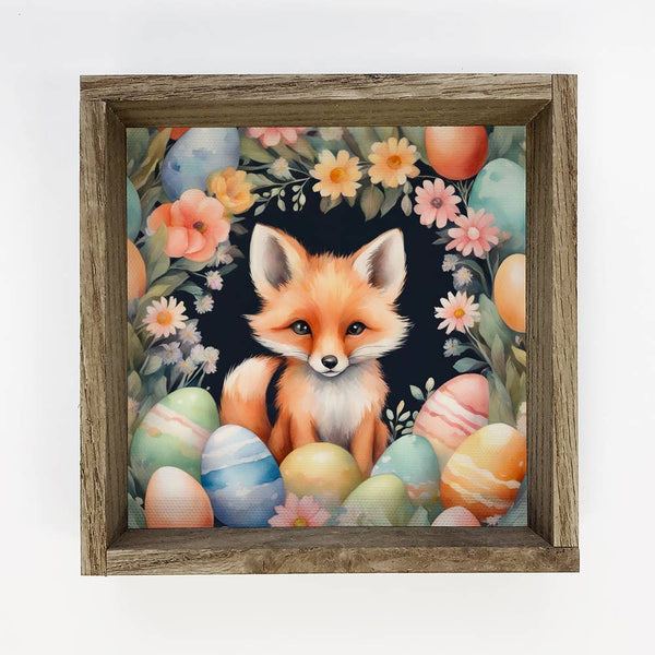 Easter Egg Fox - Cute Springtime Fox Canvas Art - Framed