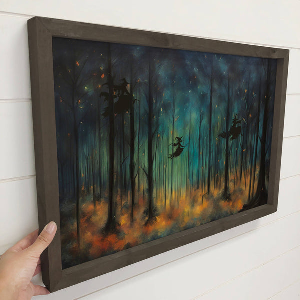 Dark Forest Witch - Halloween Canvas Art - Wood Framed Decor