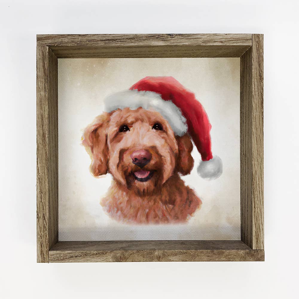 Golden Doodle Dog in Santa Hat Christmas Small Canvas Sign