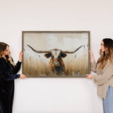 Long Horn Cow Texas Grass - Long Horn Cow Canvas Art - Frame