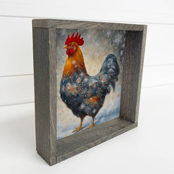 Chicken Snowflakes - Farmhouse Animal Canvas Art - Framed