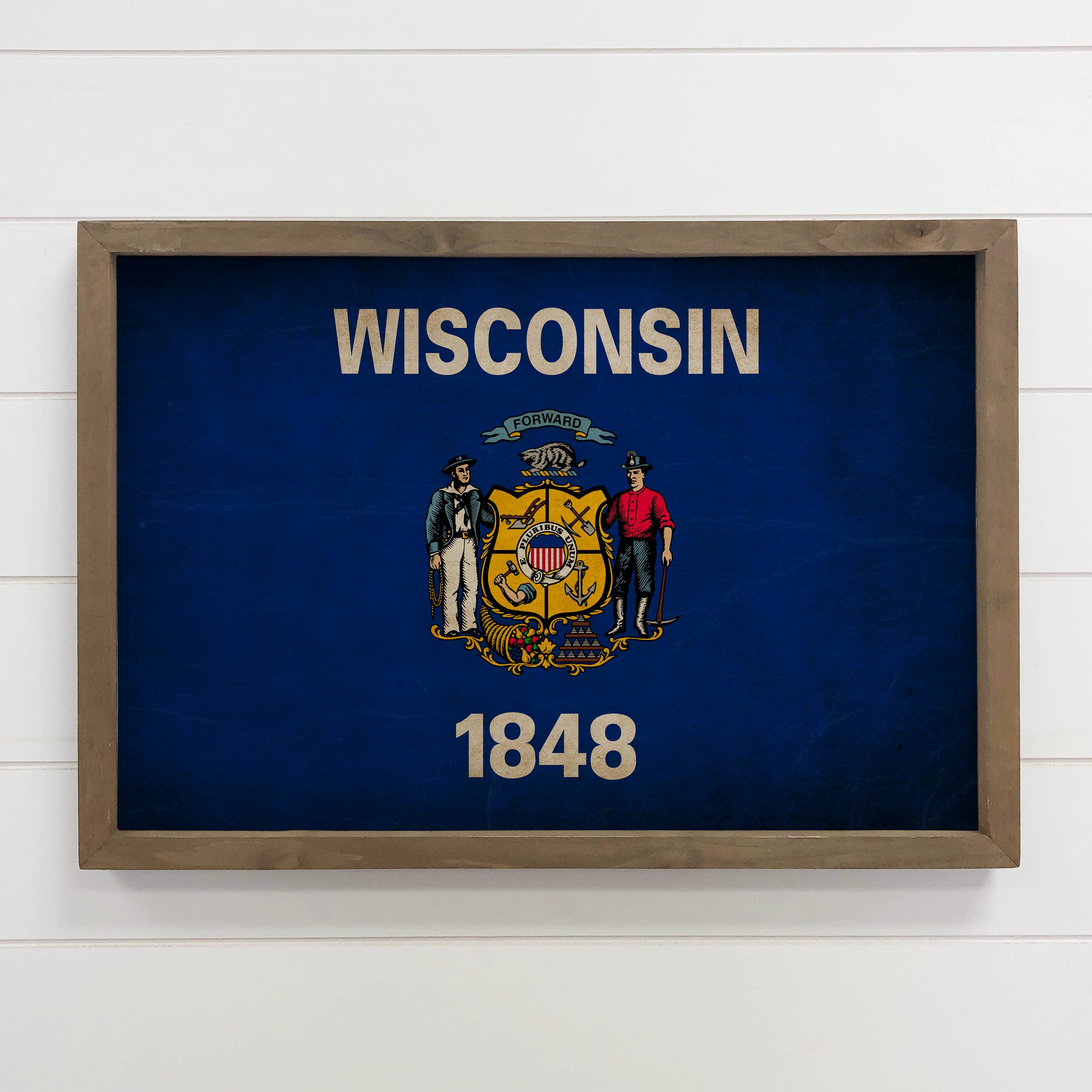 Wisconsin Vintage Flag - Sate Flag Canvas Art - Wood Framed