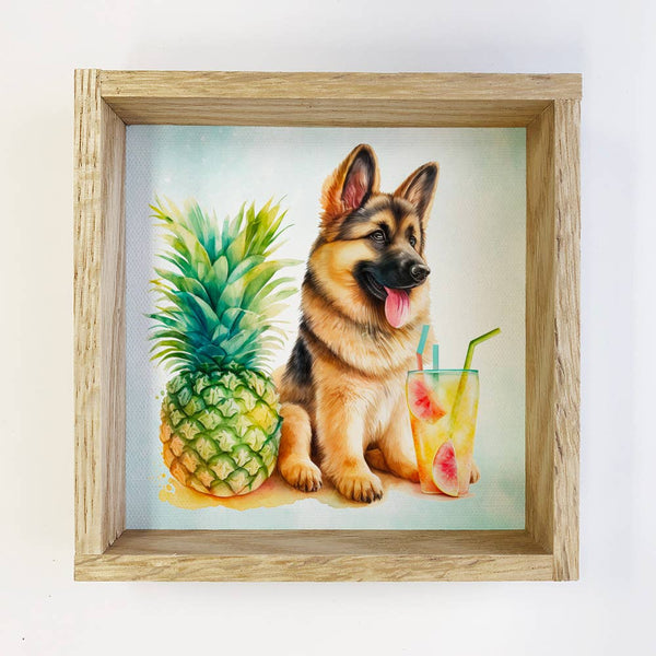 Summer German Shepherd Dog Small Canvas Sign- Pineapple