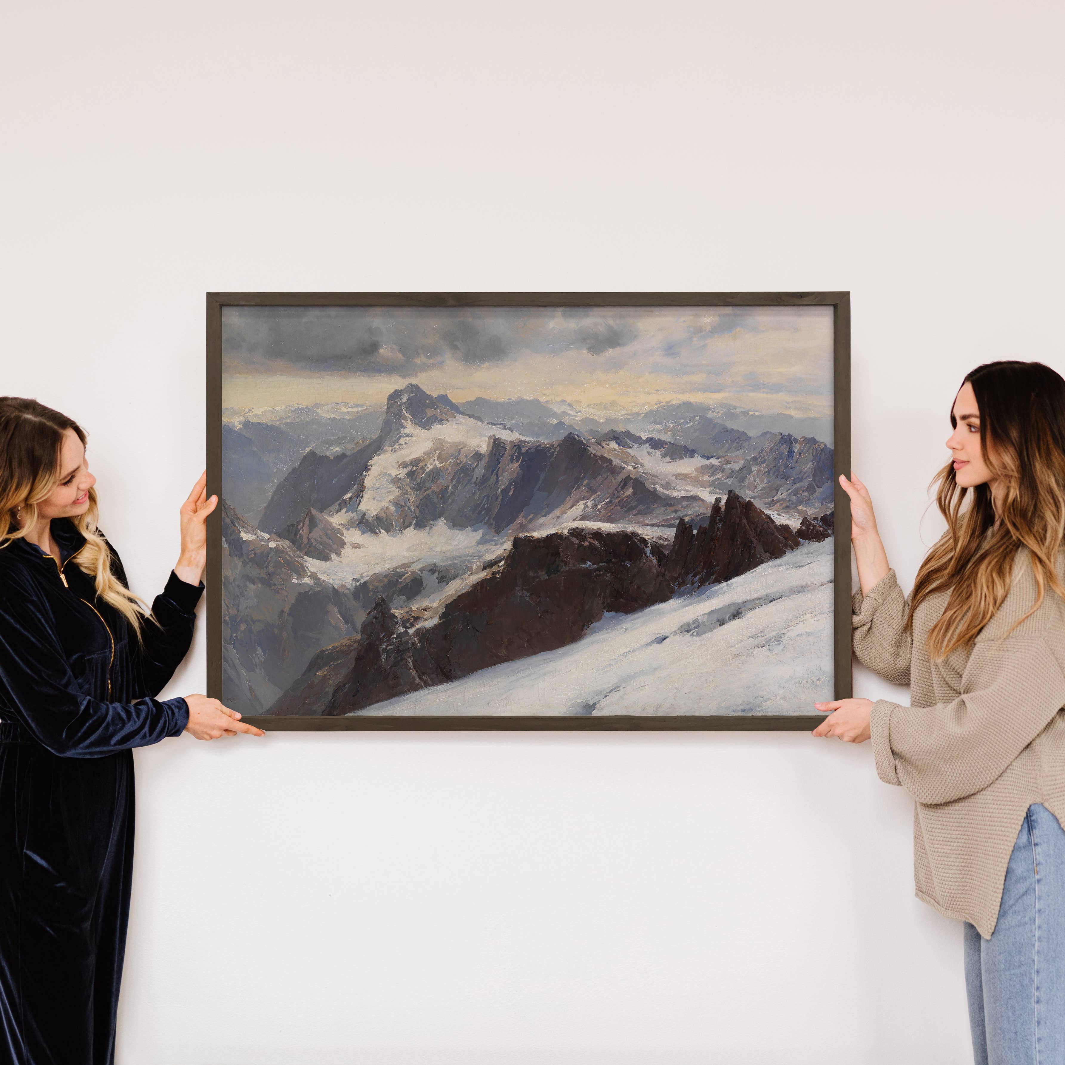 Snow Capped Mountain Tops - Cabin Canvas Art - Wood Framed