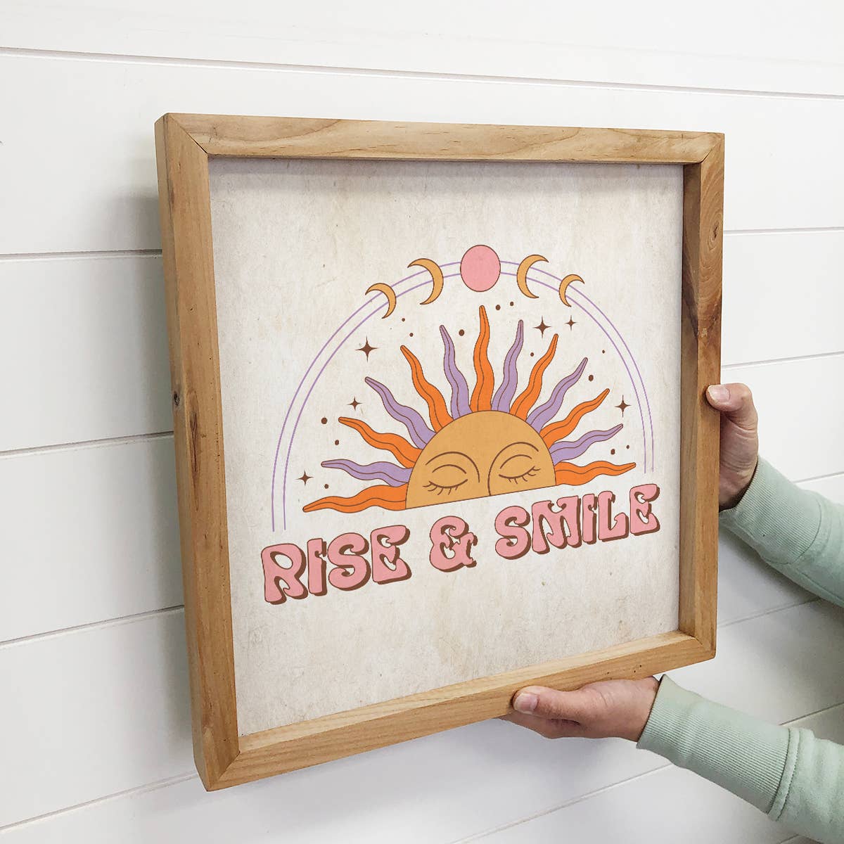 Boho Rise and Smile - Boho Canvas Word Art - Wood Framed Art