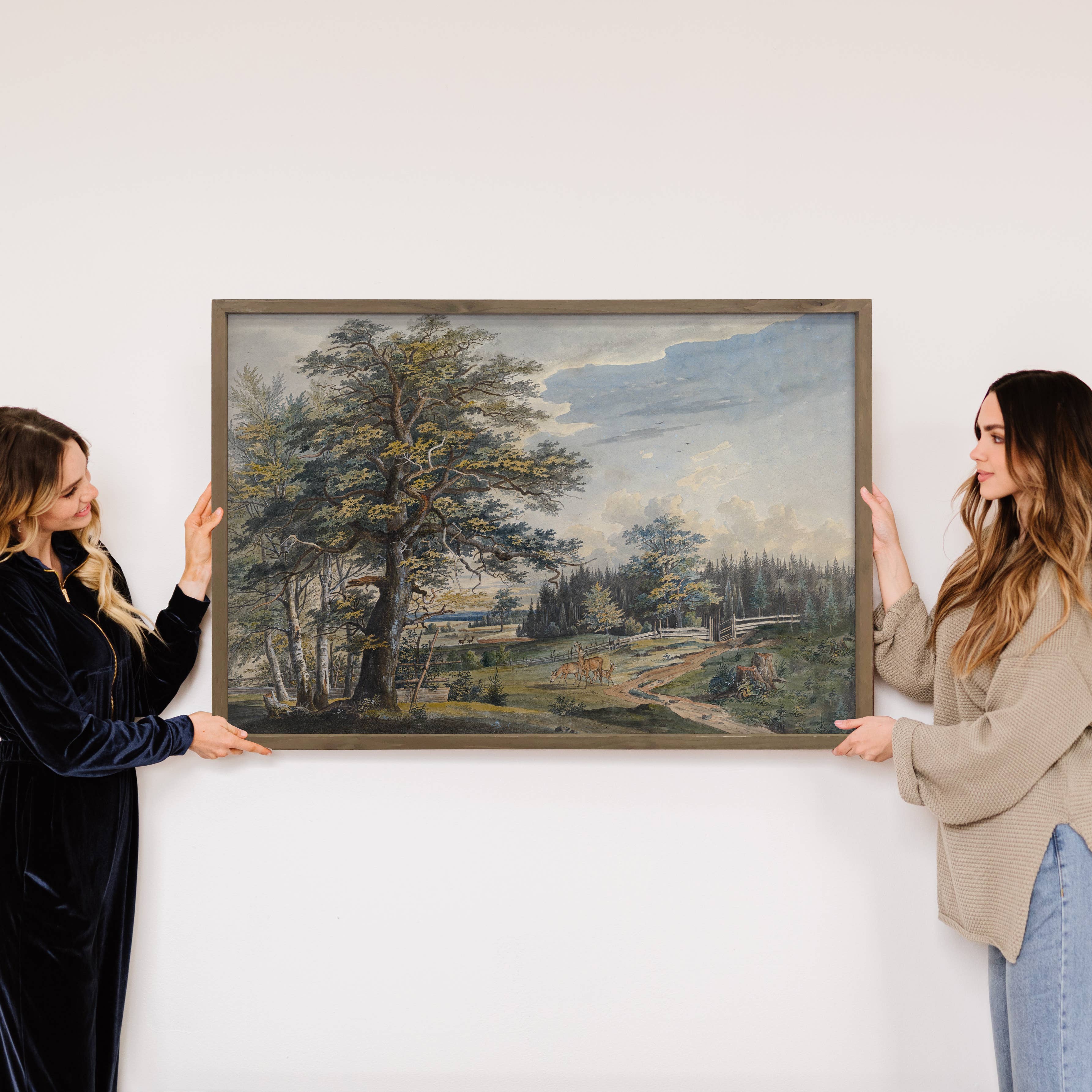 Woodland Landscape with Stag - Nature Canvas Art - Framed