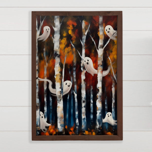 Ghosts in Birch Trees Vertical - Canvas Art with Wood Frame