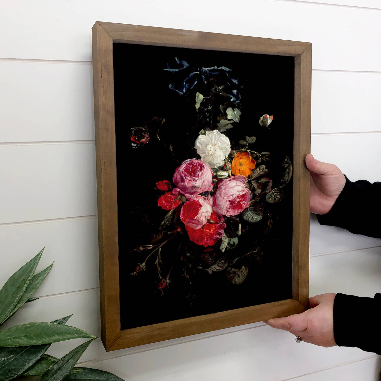 Roses and Butterflies in the Dark - Flower Canvas Art