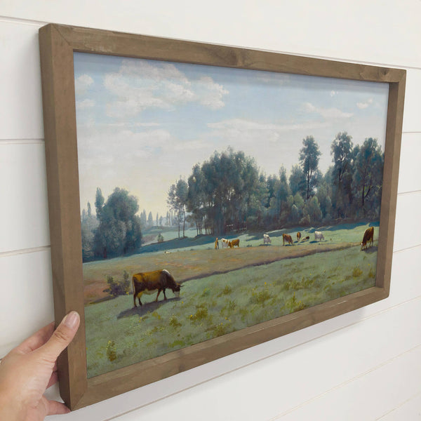 Cows on the Pasture - Farmhouse Canvas Art - Wood Framed Art