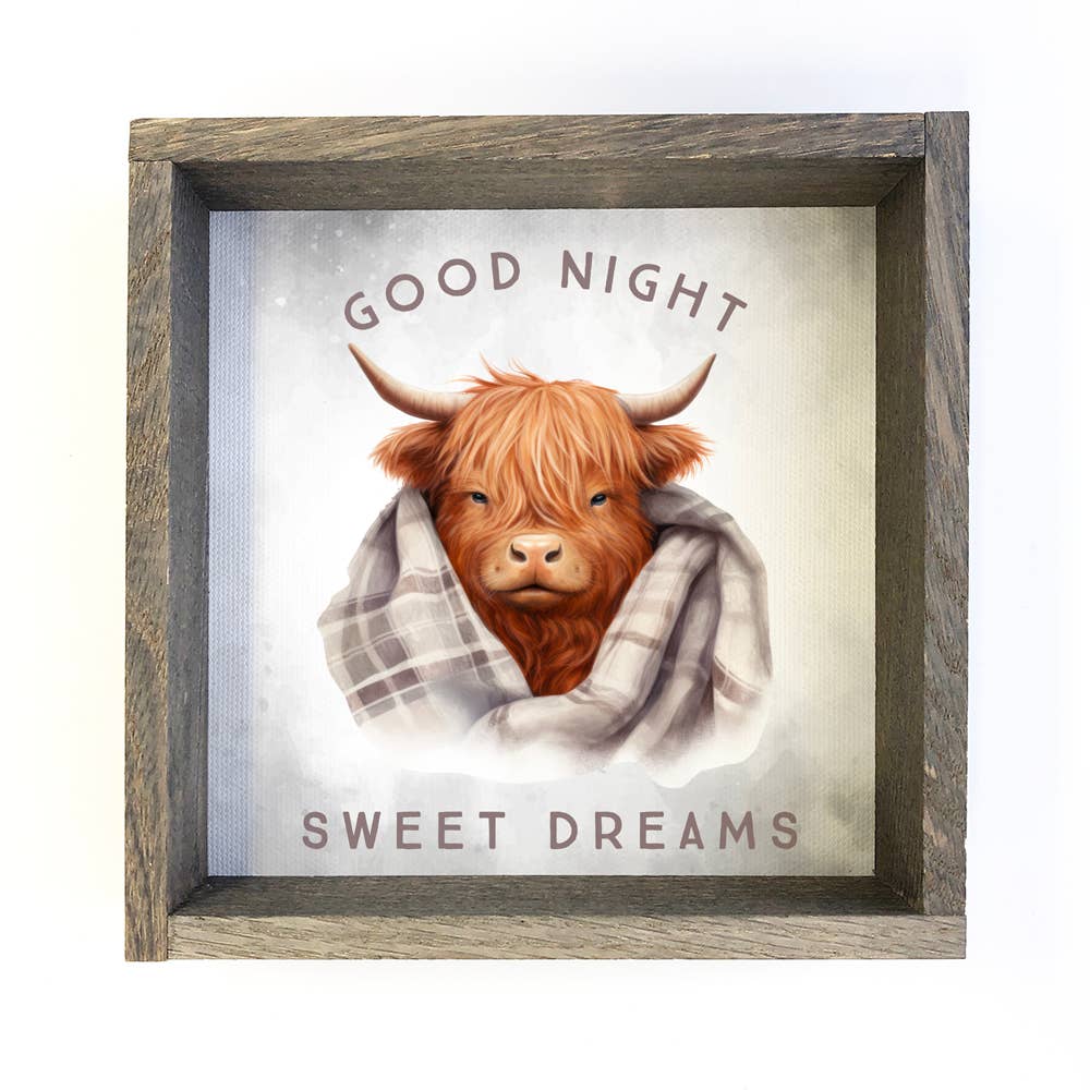 Good Night Highland Cow in Blanket - Cute Animal Nursery Art