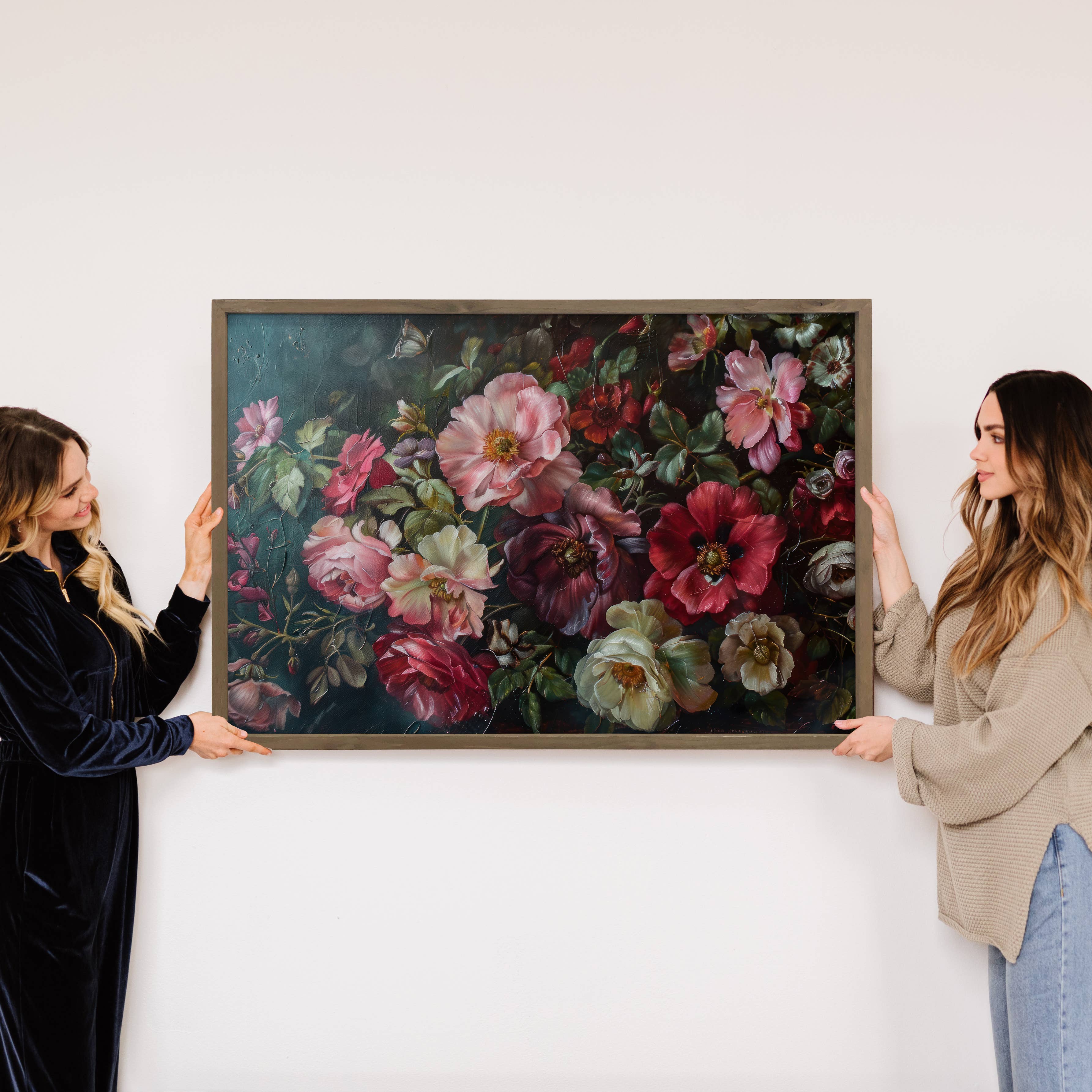 Moody Flowers - Flower Canvas Wall Art - Wood Framed Artwork