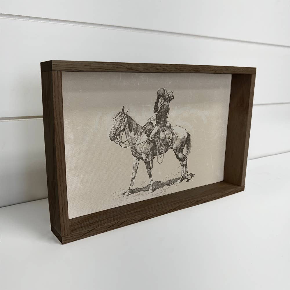 Cowboy With Canteen - Ranch House Canvas Art - Wood Framed