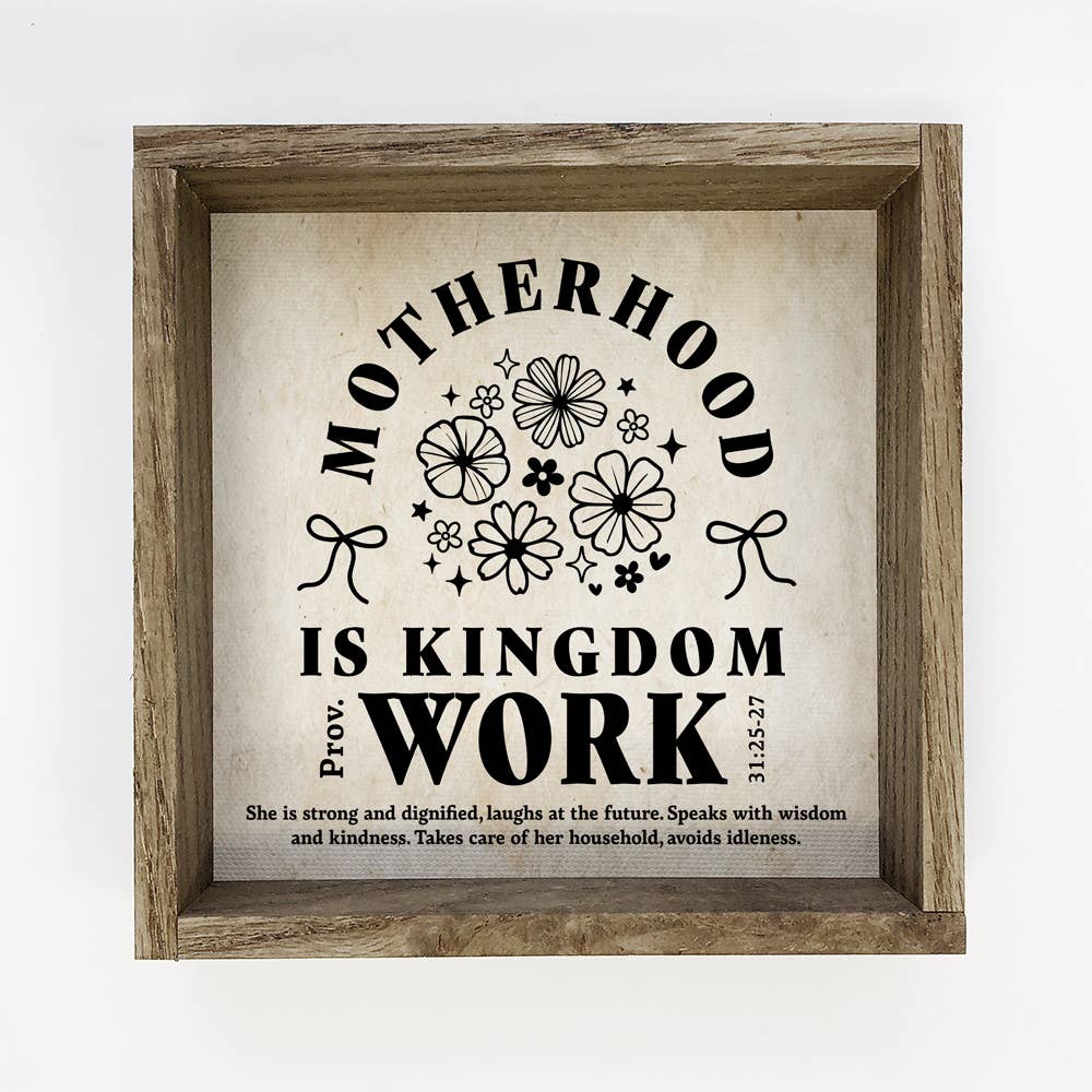 Motherhood Is Kingdom Work - Mom Canvas Word Art - Framed