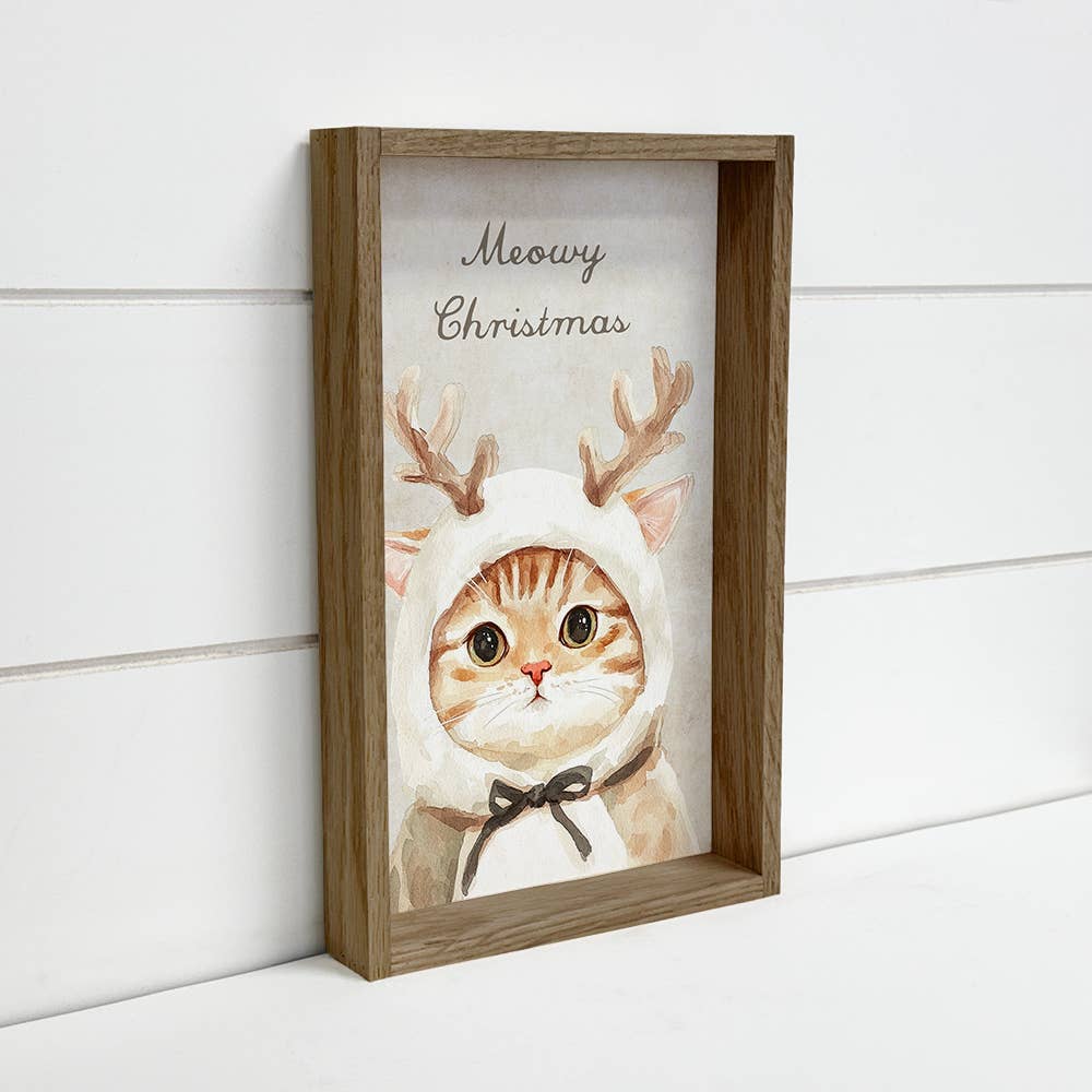 Meowy Christmas Cat Antlers - Cute Cat Christmas Canvas Art