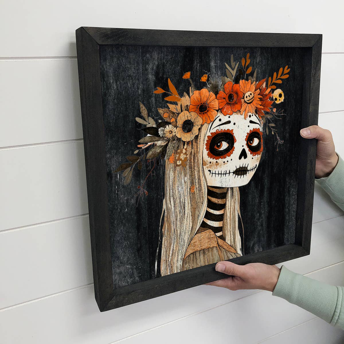 Folk Halloween Spooky Girl - Halloween Canvas Art - Framed