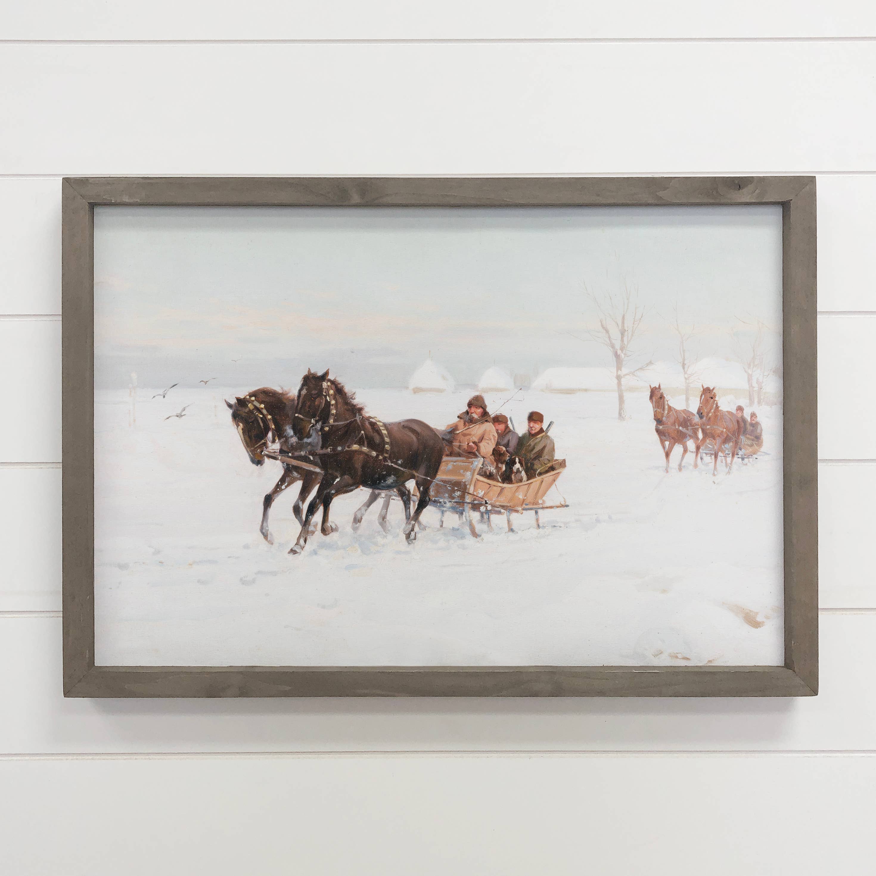 Vintage Snowy Sleigh Rides - Winter Canvas Art - Framed Art