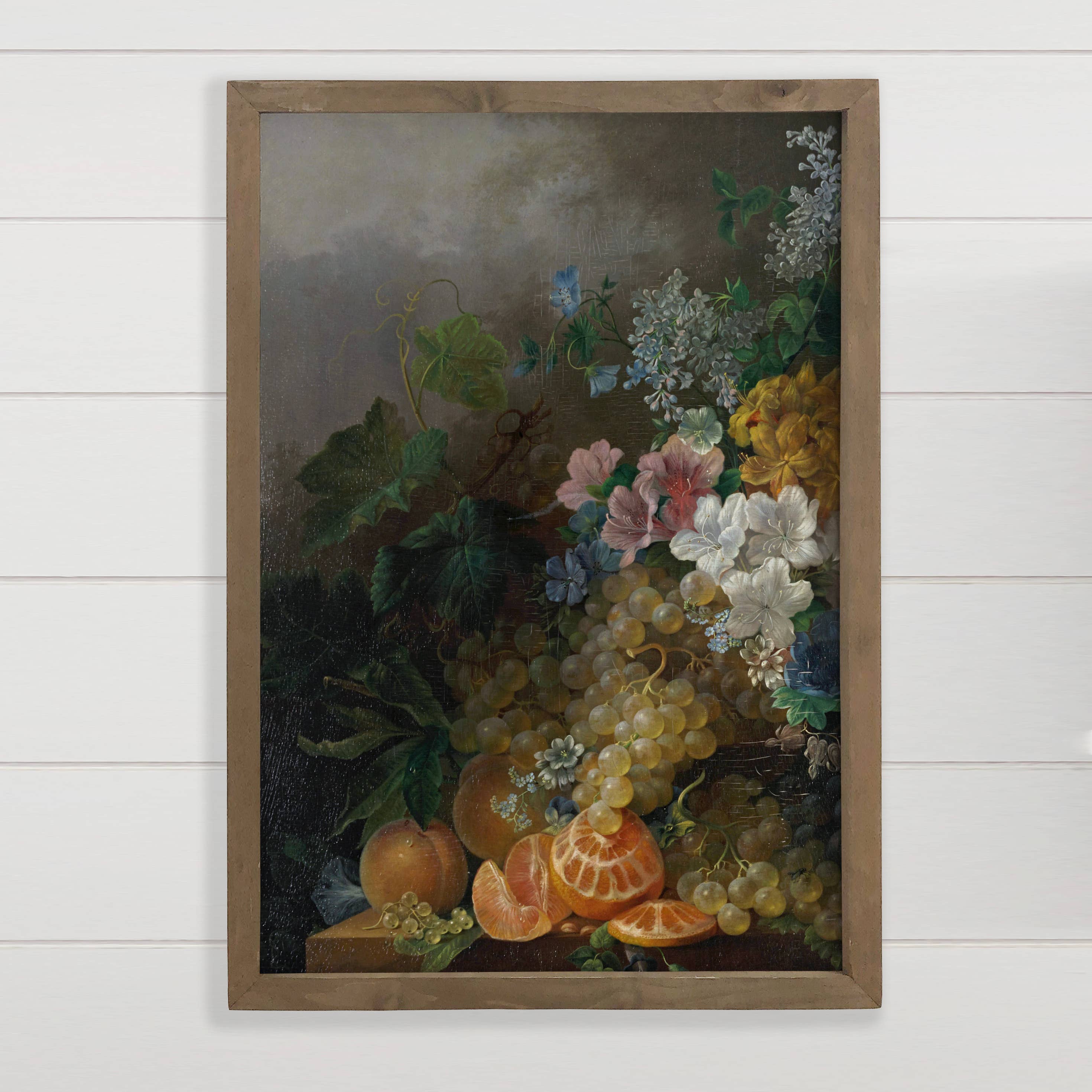 Grapes and Flowers - Nature Canvas Art - Wood Framed Decor