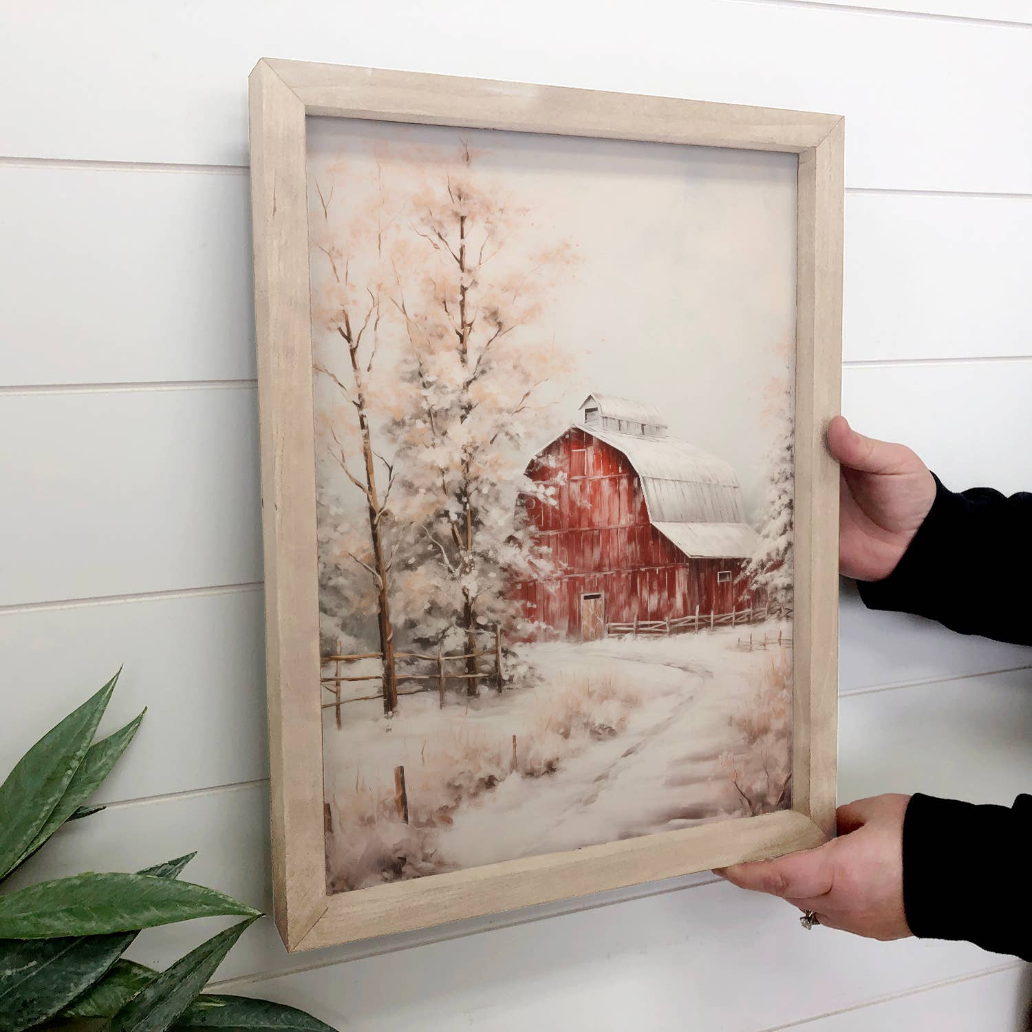 Snowy Winter Red Barn - Winter Scene Canvas Art - Framed