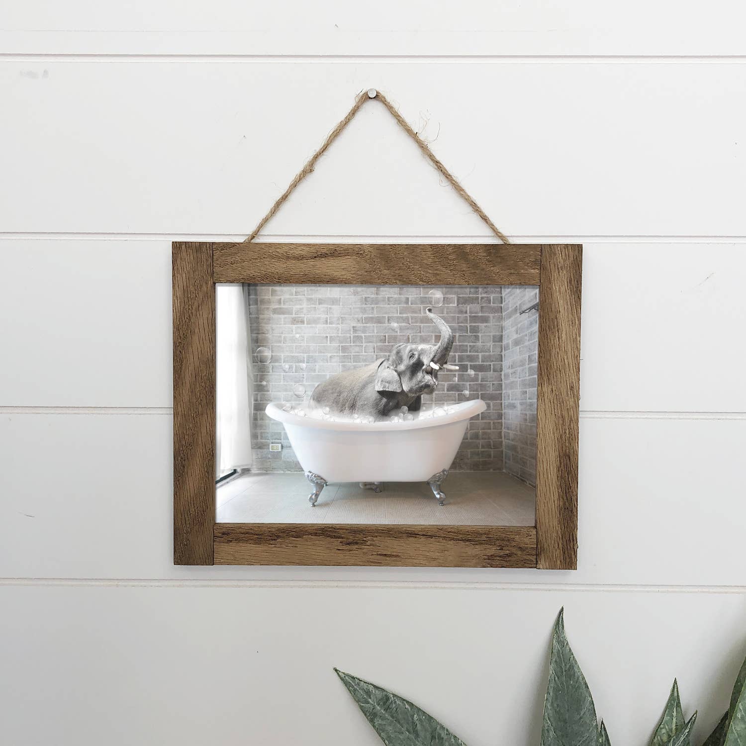 Elephant in Bathtub Kid's Bathroom Canvas Wood Sign Framed