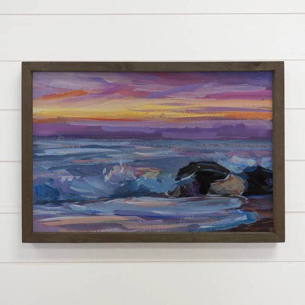 Purple Sunset Painting - Framed Nature Painting - Beach Art