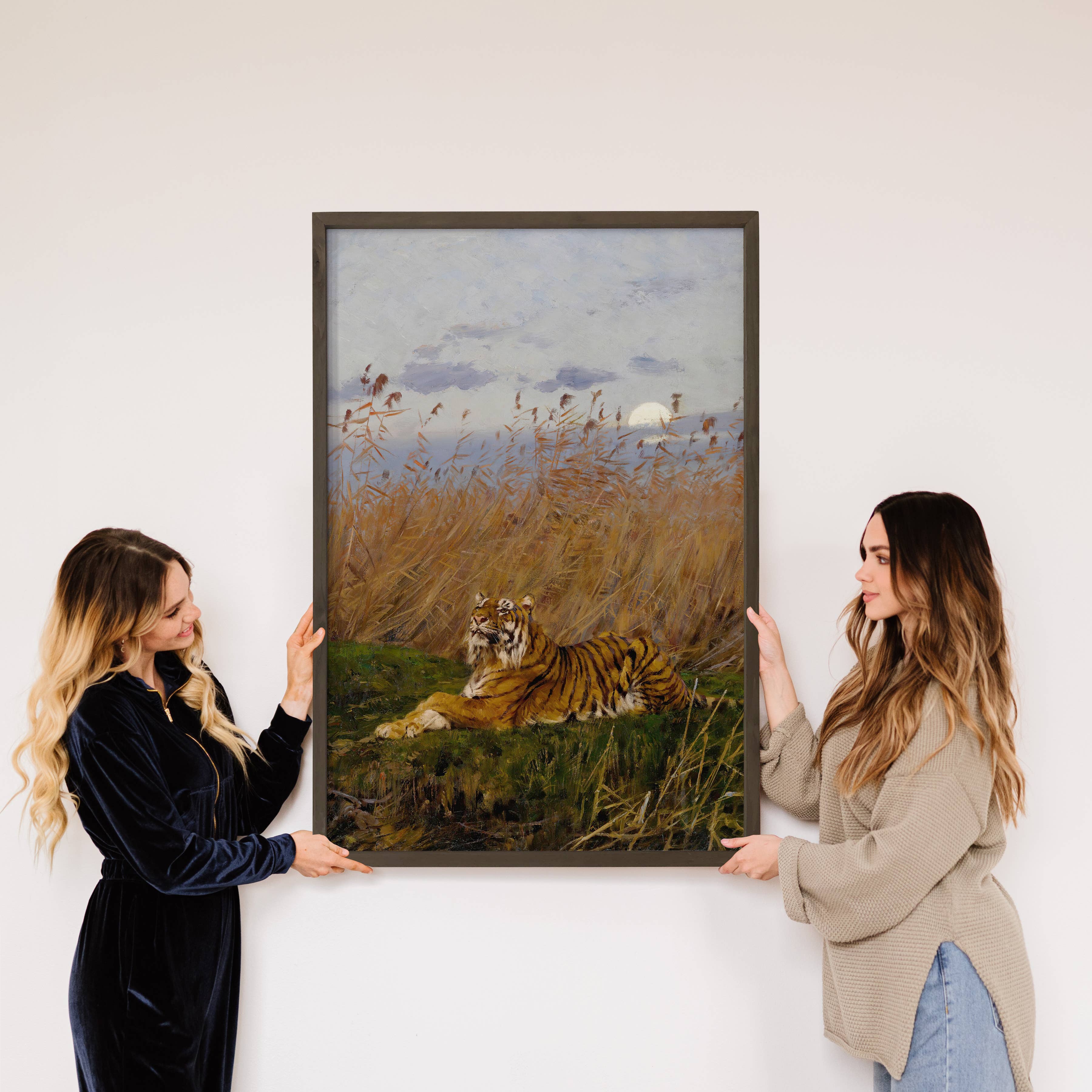 Tiger in the Moonlight - Tiger Canvas Art - Wood Framed Art