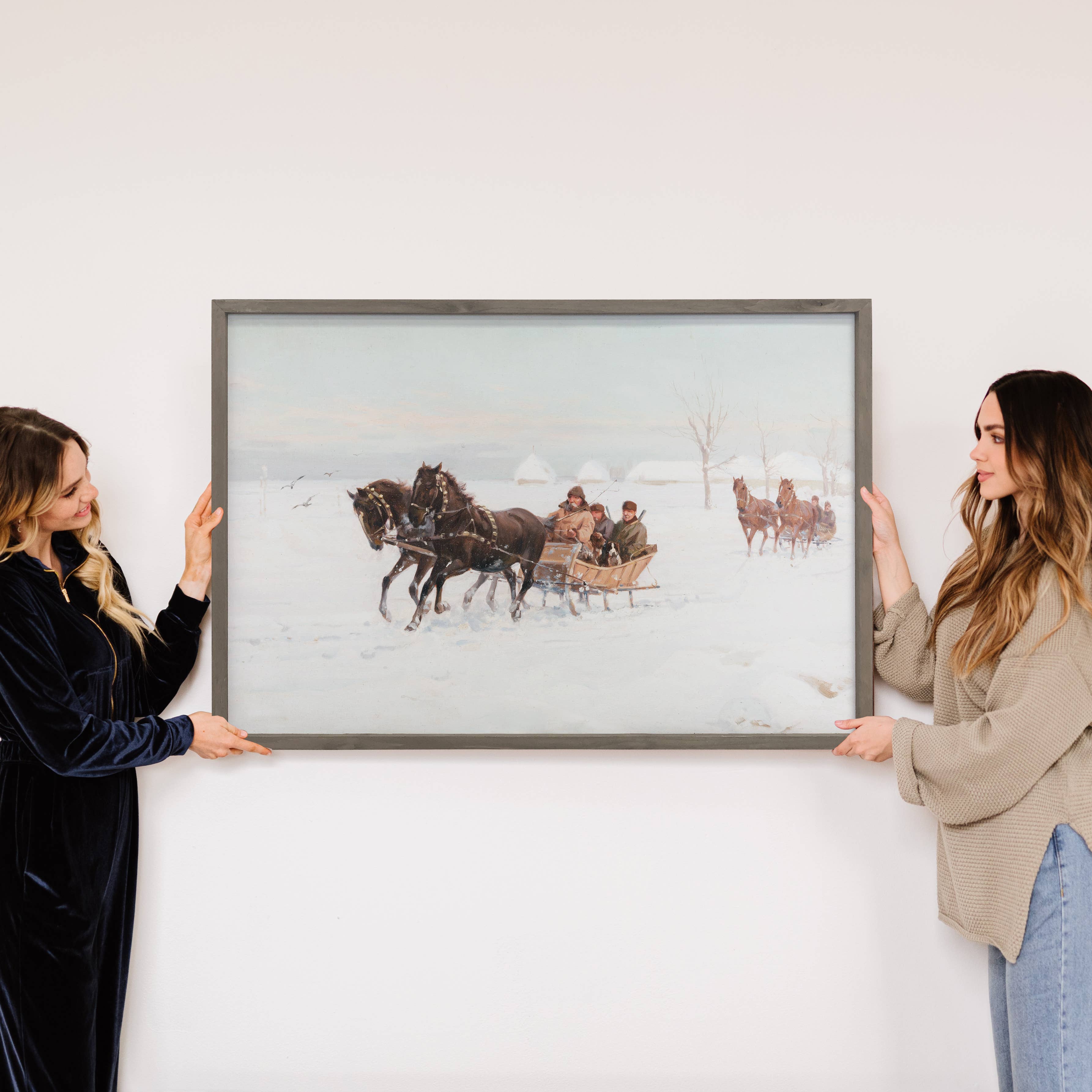 Vintage Snowy Sleigh Rides - Winter Canvas Art - Framed Art