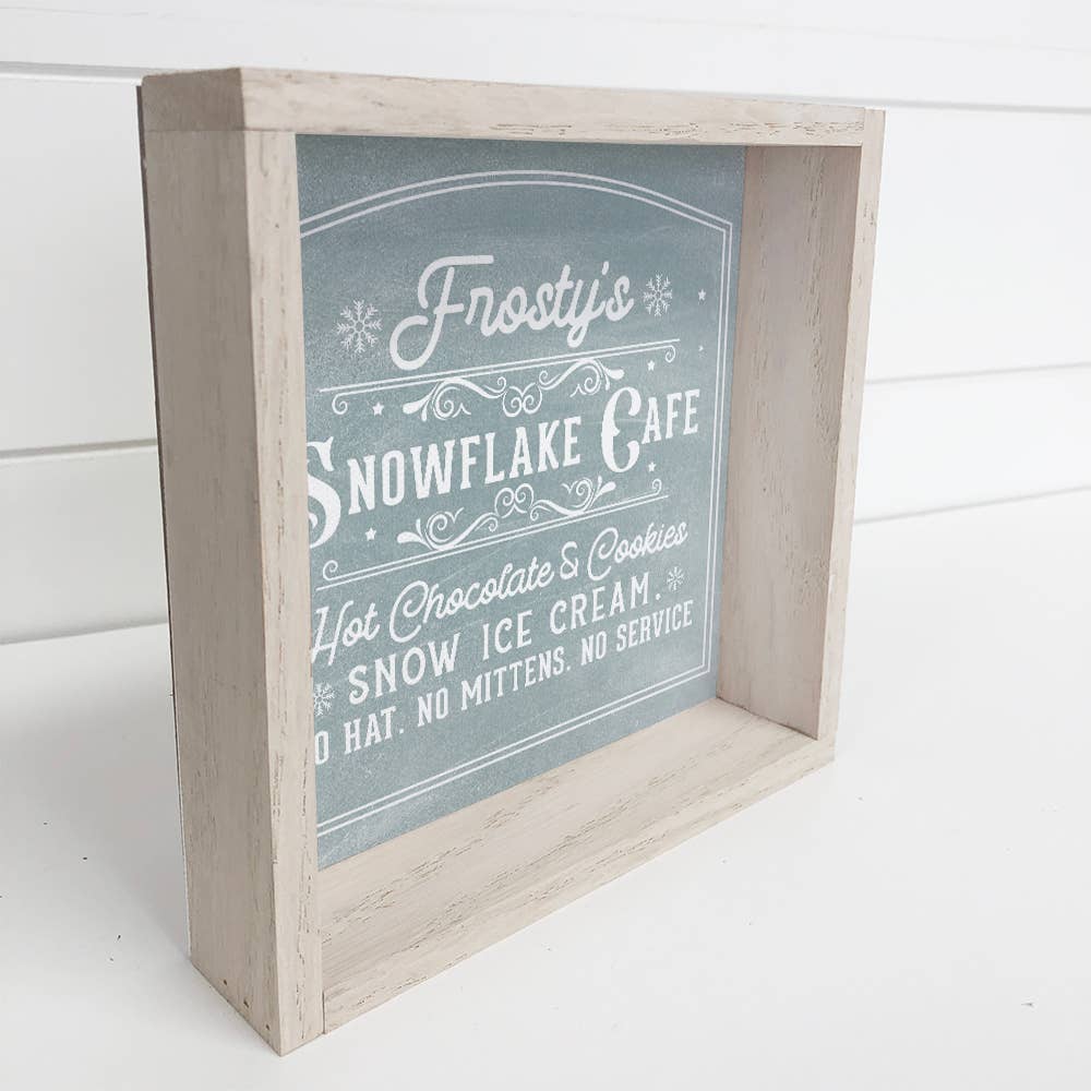 Frosty's Snowflake Cafe Blue - Christmas Canvas Art - Framed