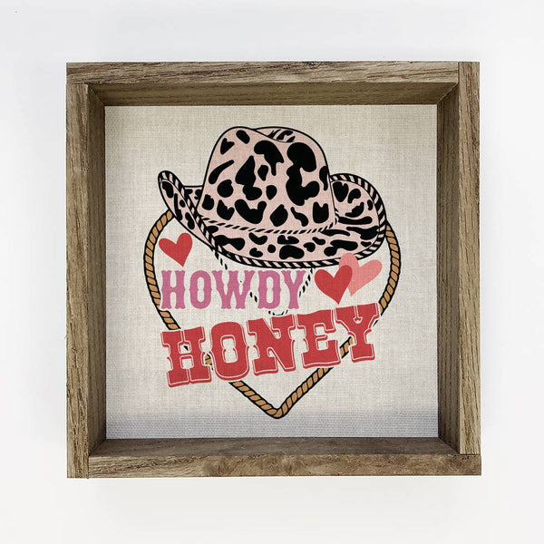 Howdy Honey - Cute Cowboy Word Sign - Wood Framed Decor