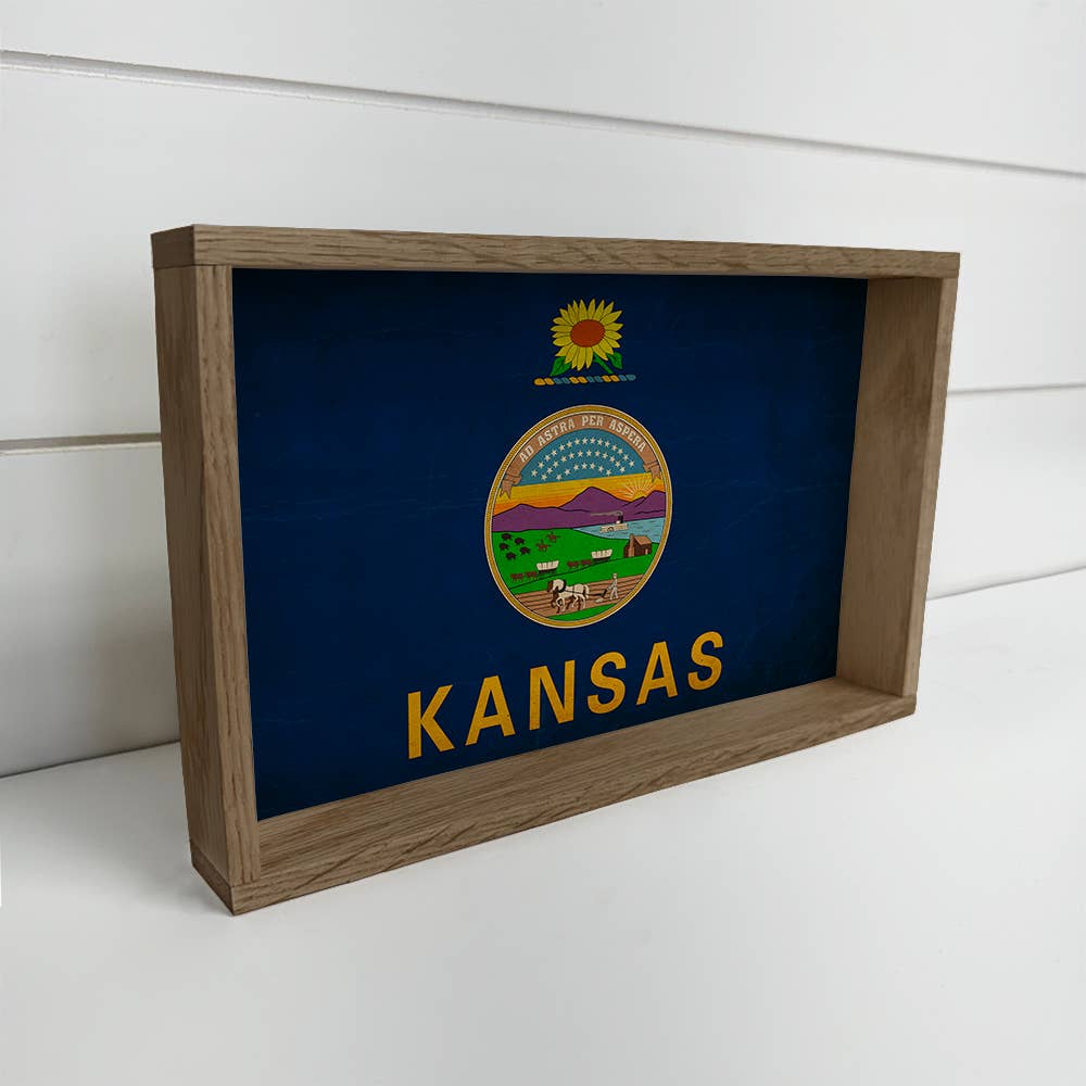 Kansas Vintage Flag - Any State Framed Canvas Art Wood Sign