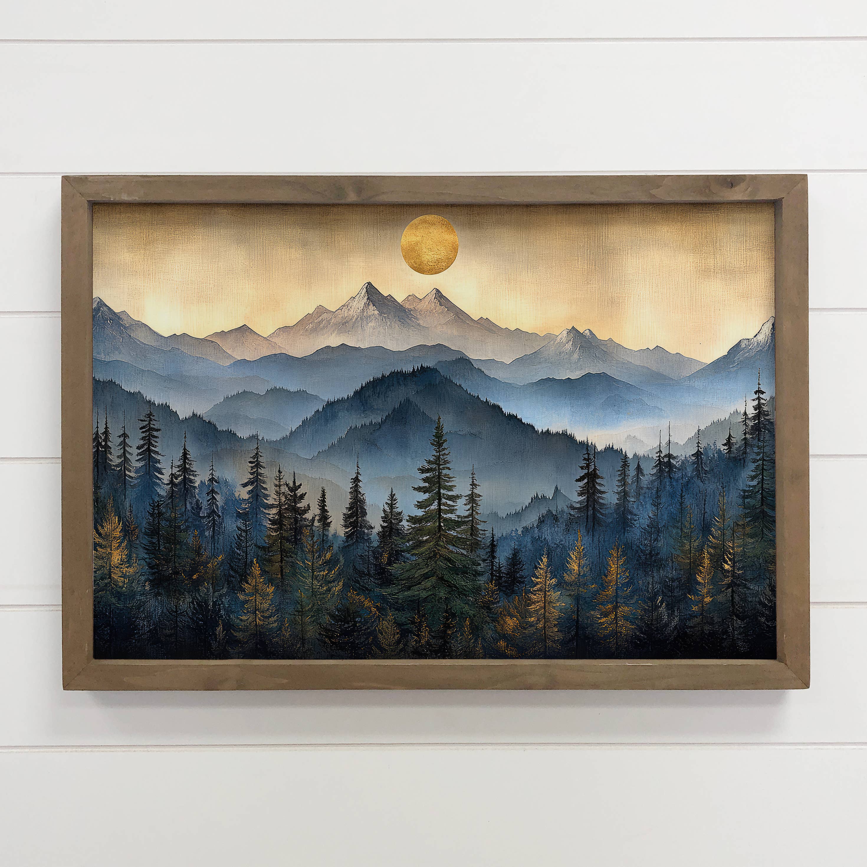 Navy Mountain Glory - Mountain Landscape Art - Wood Framed
