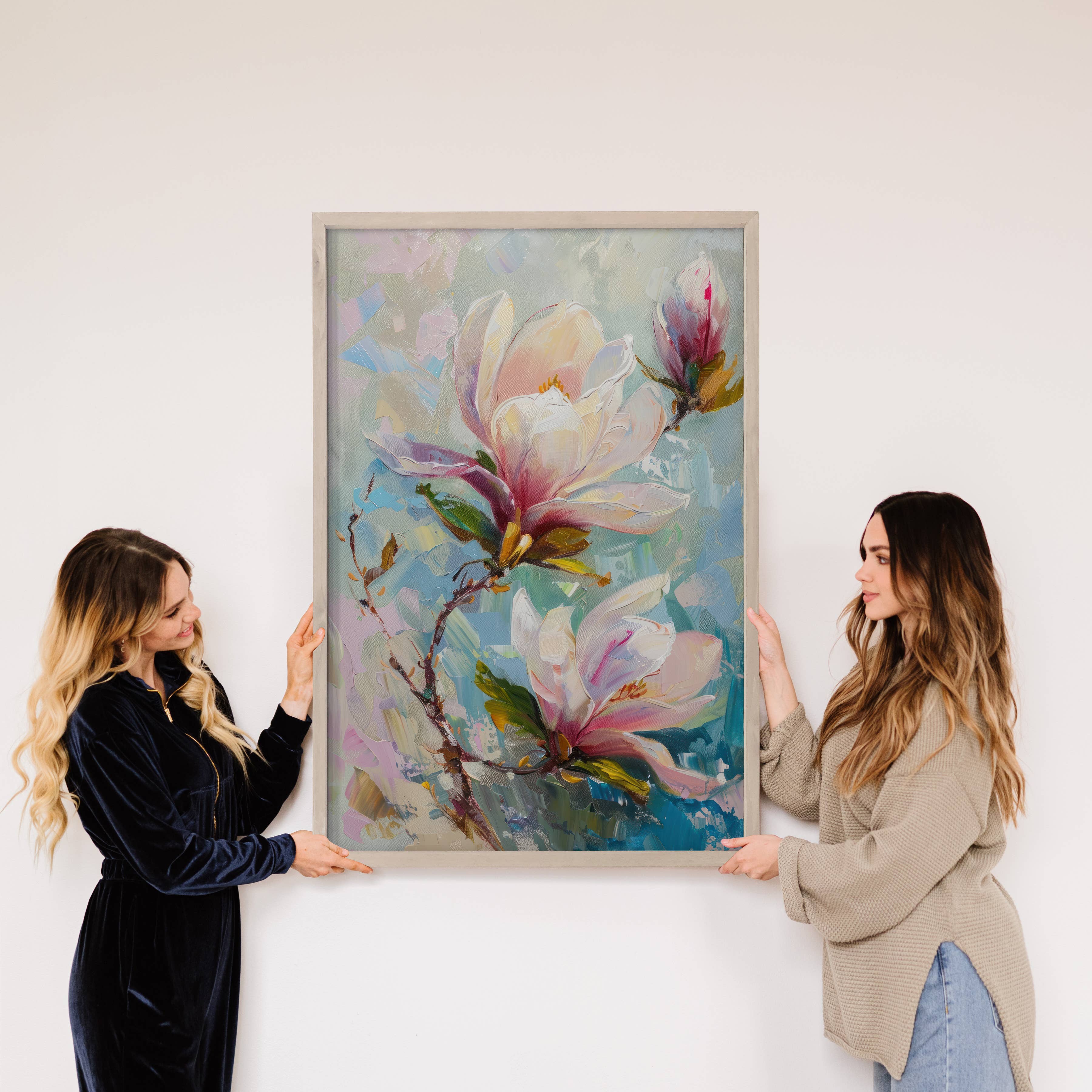 Lively Magnolia - Flower Canvas Art - Wood Framed Wall Art