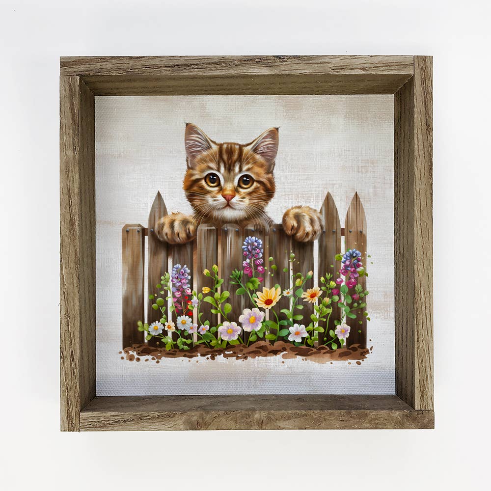 Kitty Over the Fence - Kitty Canvas Art - Wood  Framed Art