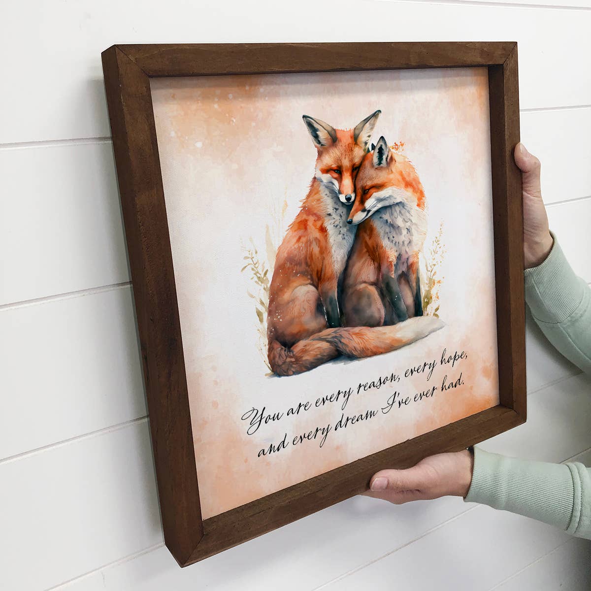 Fox Love - Cute Animal Canvas Art - Wood Framed Wall Art