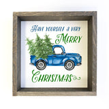 Blue Vintage Truck Christmas Tree Home Décor Sign