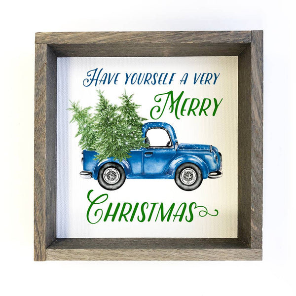 Blue Vintage Truck Christmas Tree Home Décor Sign