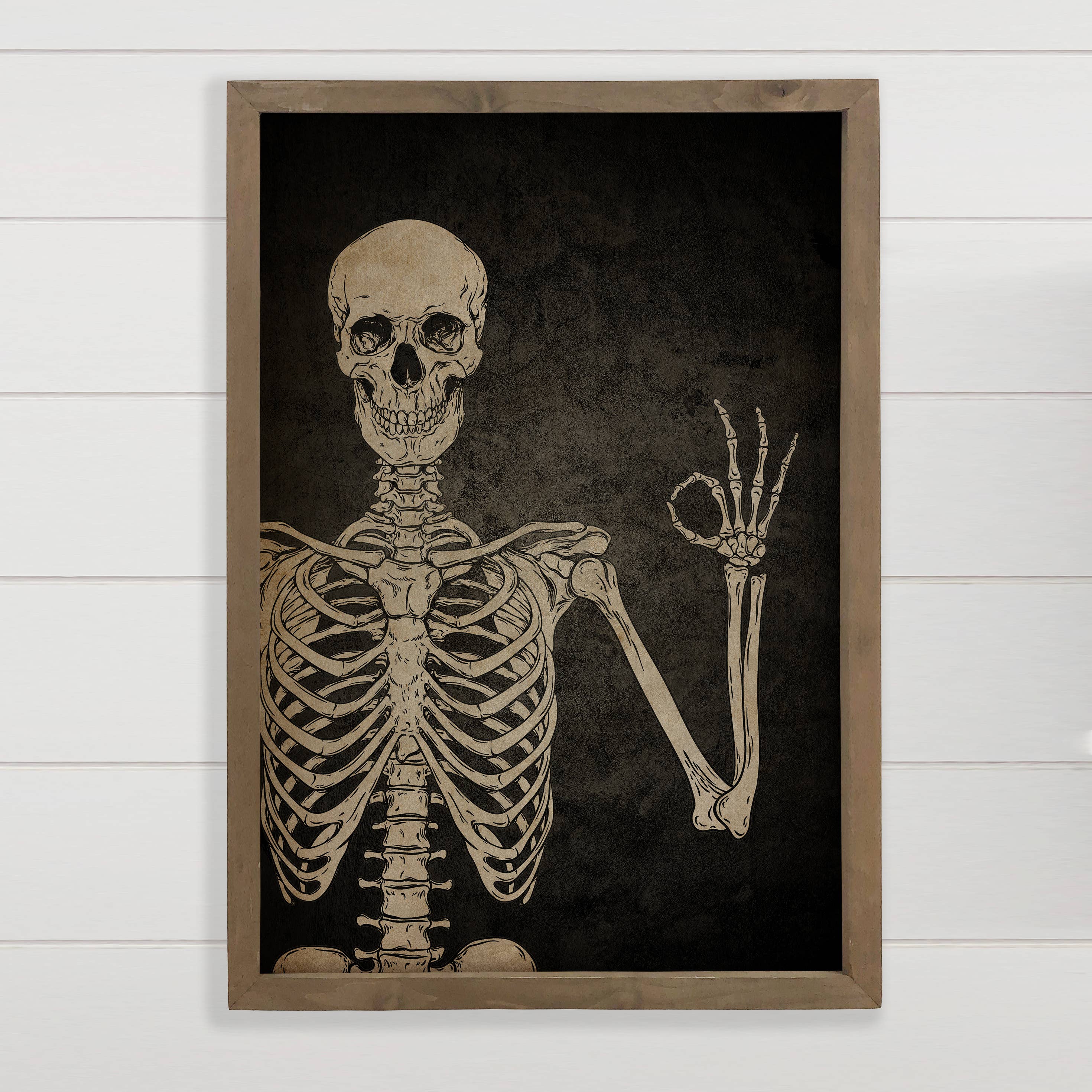 Skeleton Okay Hand Sign - Skeleton Canvas Art - Wood Framed