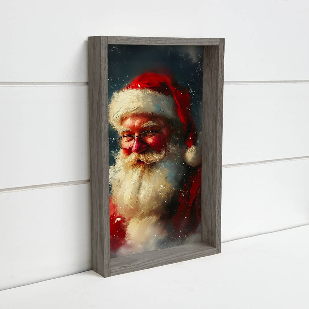 Sweet Santa Painting - Santa Canvas Art - Wood Framed Decor